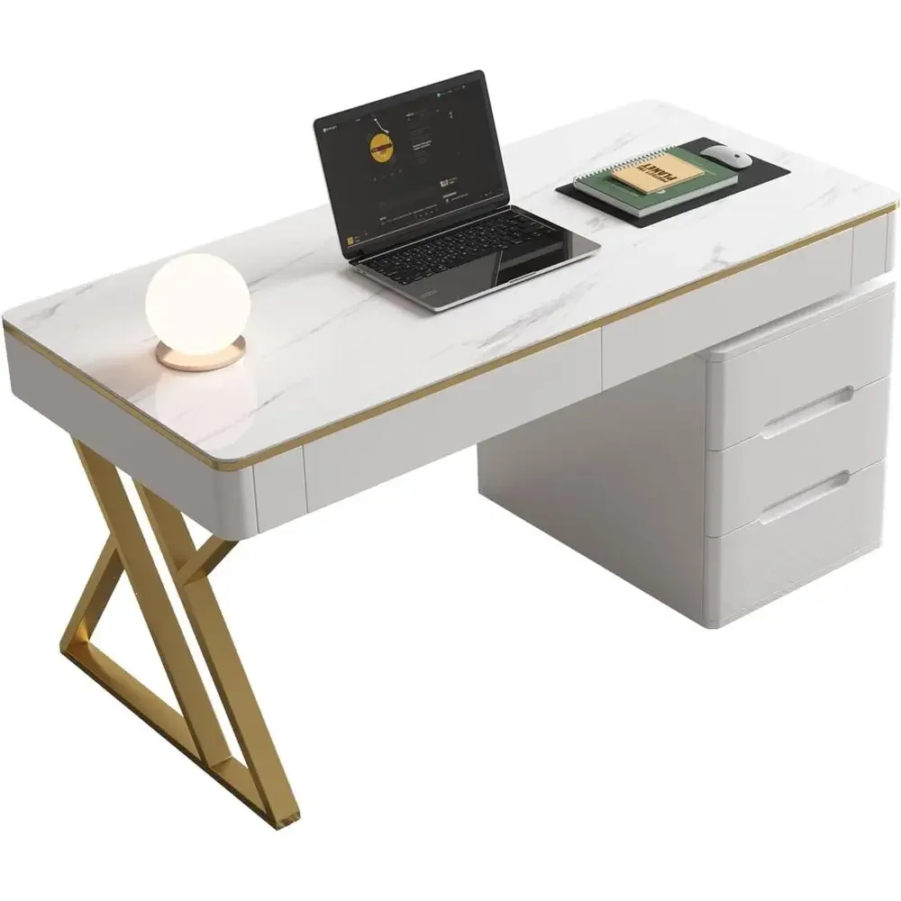 Woodworking Or Woodworking - Witte gamingbureau met gehard glazen blad