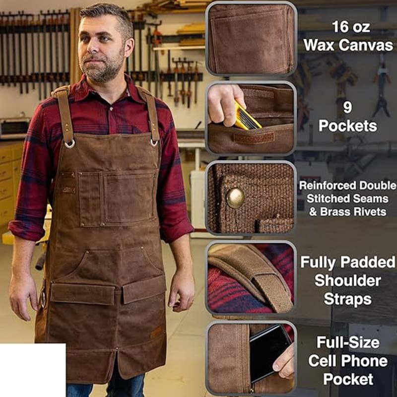 Woodworking Apron - Wassenbestendige, dikke canvas schort met schouderbescherming,