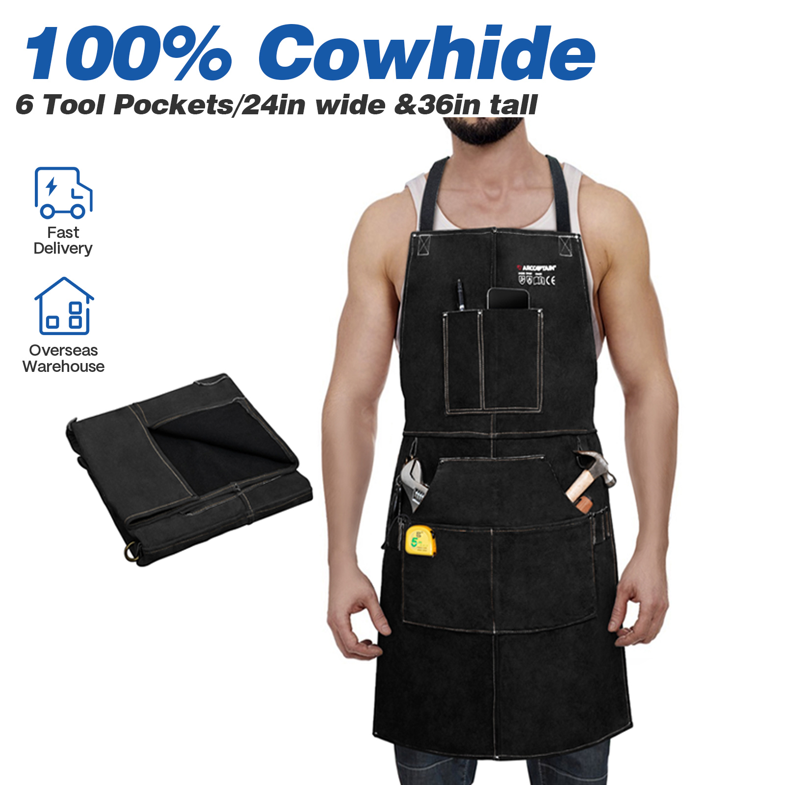 Woodworking Apron - ARCCAPTAIN Lederen laswerkschort Hittebestendig Koeienhuid Smid-lasschorten