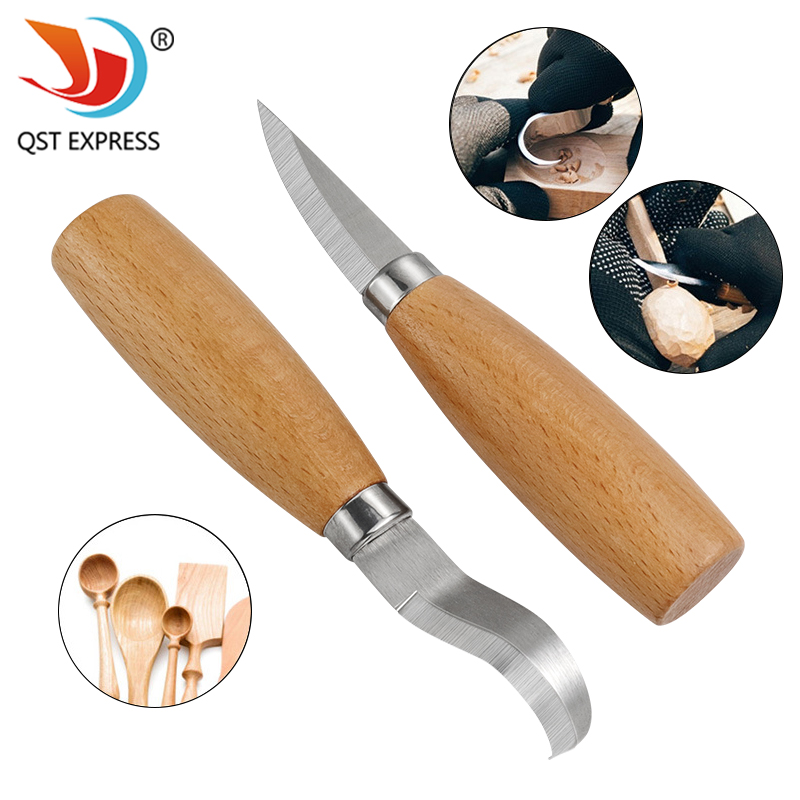 Woodworking Knife - Roestvrij ijzeren vleesmes Beukenhouten handvat Gebogen