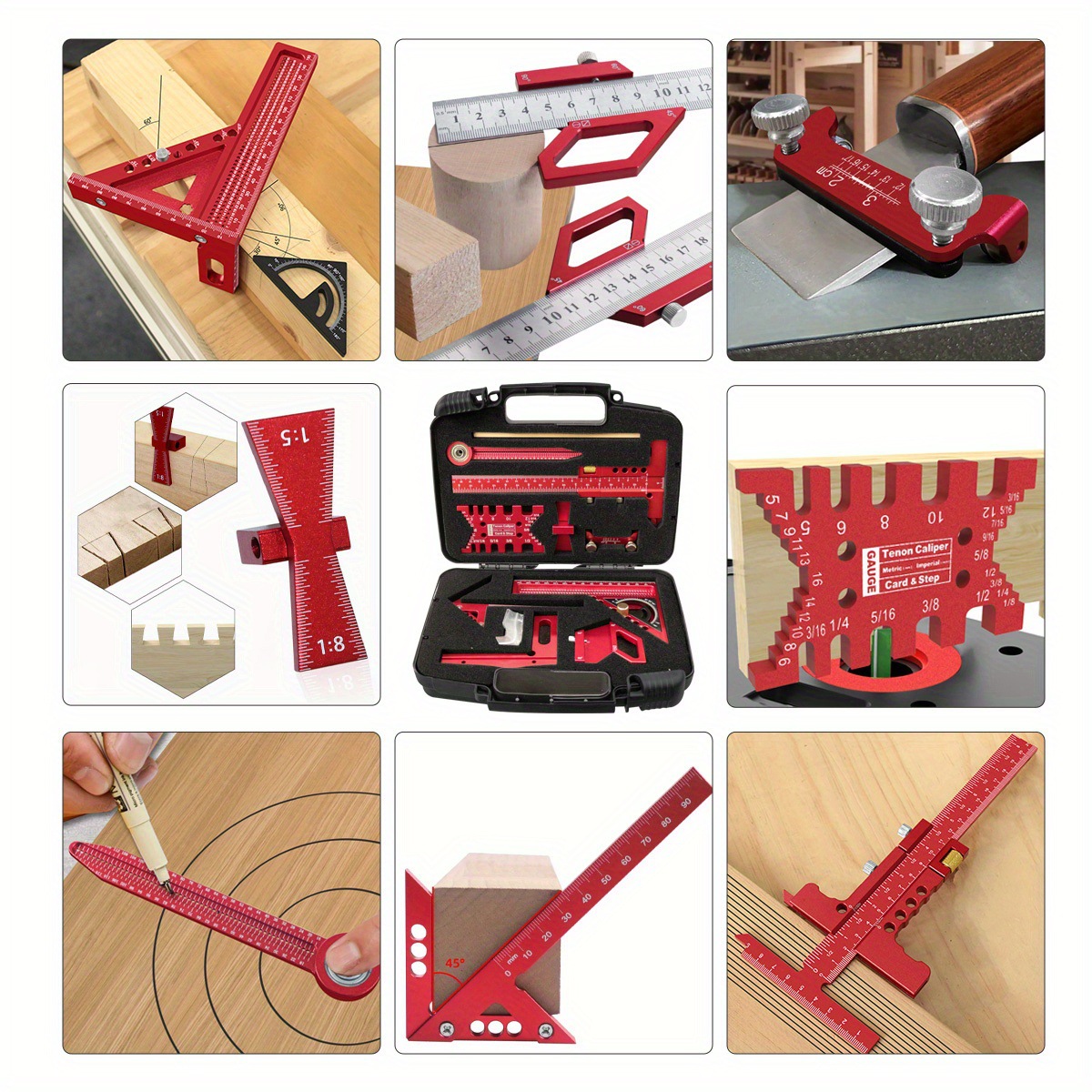 Woodworking Free Plans - 10-delige timmermansmeetset met opbergdoos, hulpset voor
