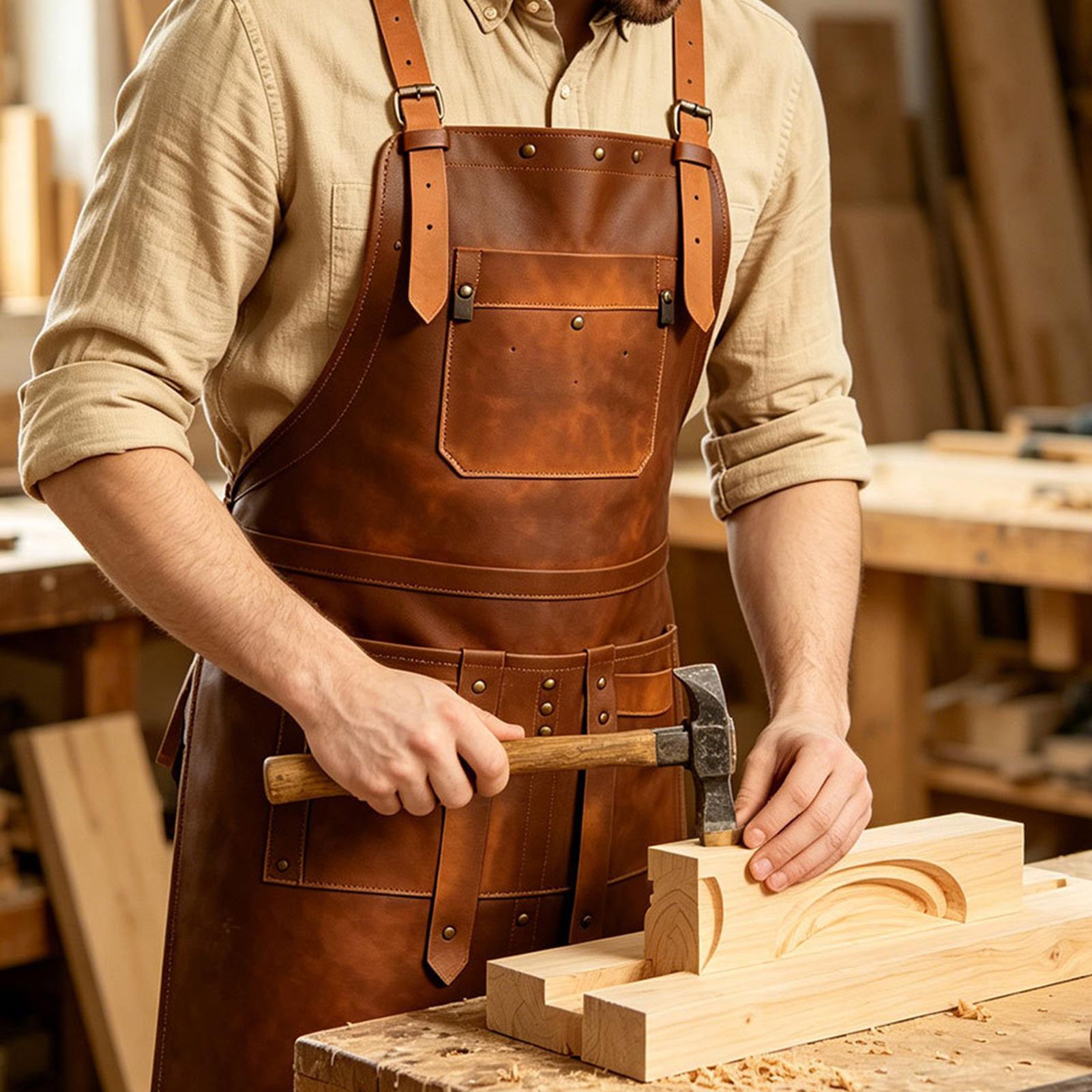 Leren schort met meerdere zakk - Woodworking Apron recensie en prijs